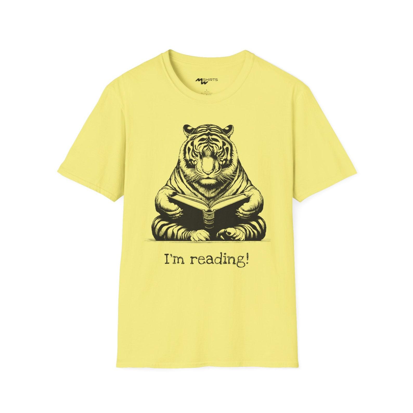 Tiger Reading Book T-Shirt: Copper Engraved Style Illustration L