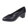 New Women's Chunky Heel Pointed-Toe Flats - Black Genuine Leather Mid-Heel Shoes | Lightweight Cushioned Sole