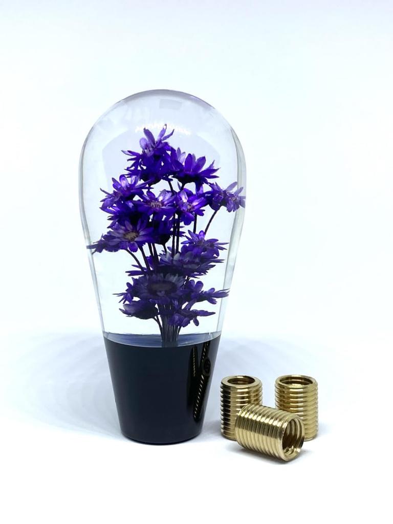 Shift Knob, Underwater Flowers, 3.9 inches (100 mm), Japanese and Showa Retro Emo Adapter, Crystal, Solid Color, Flower, Cat (Purple)
