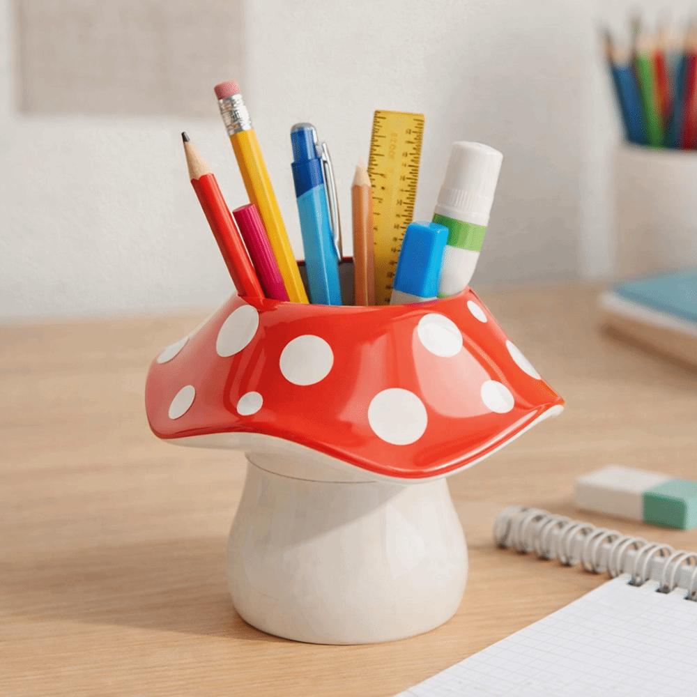 Multifunctional Design Mushroom Storage Box Polka Dot Pattern Desktop Organizer Student Dormitory