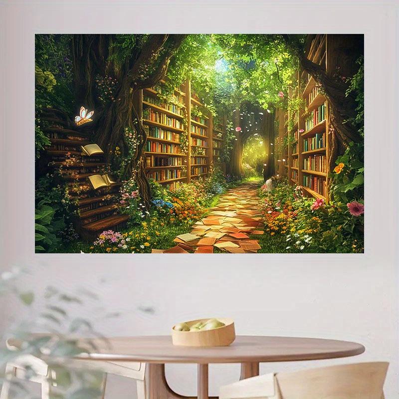 2D plane, 1 piece of background cloth "Embark on a magical journey through the forest library, experiencing nature and reading"