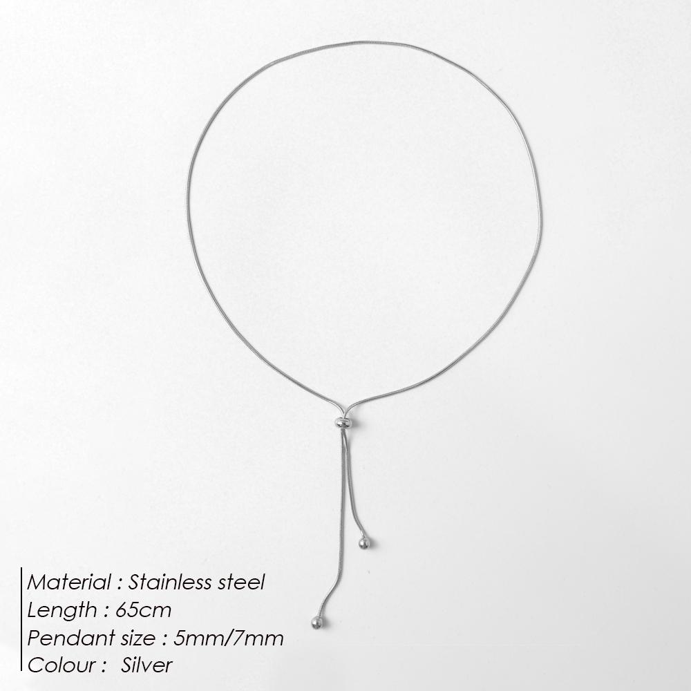 Orazio 14K Gold Stainless Steel Pendant Necklace Y-shaped Beads Collarbone Round Long Snake Chain Women's Jewelry Gift