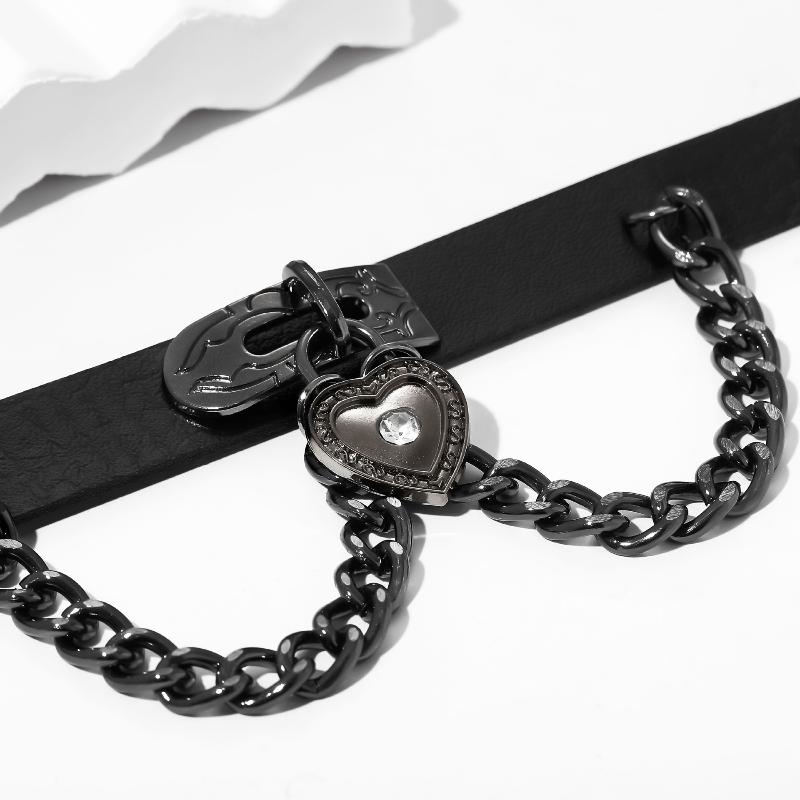 Osobnost Punkový Řetízek Třásně Černý Kožený Choker Náhrdelník Pro Ženy Y2K Kovové Srdce Tvarované Zirkonové Náhrdelníky Gotické Šperky