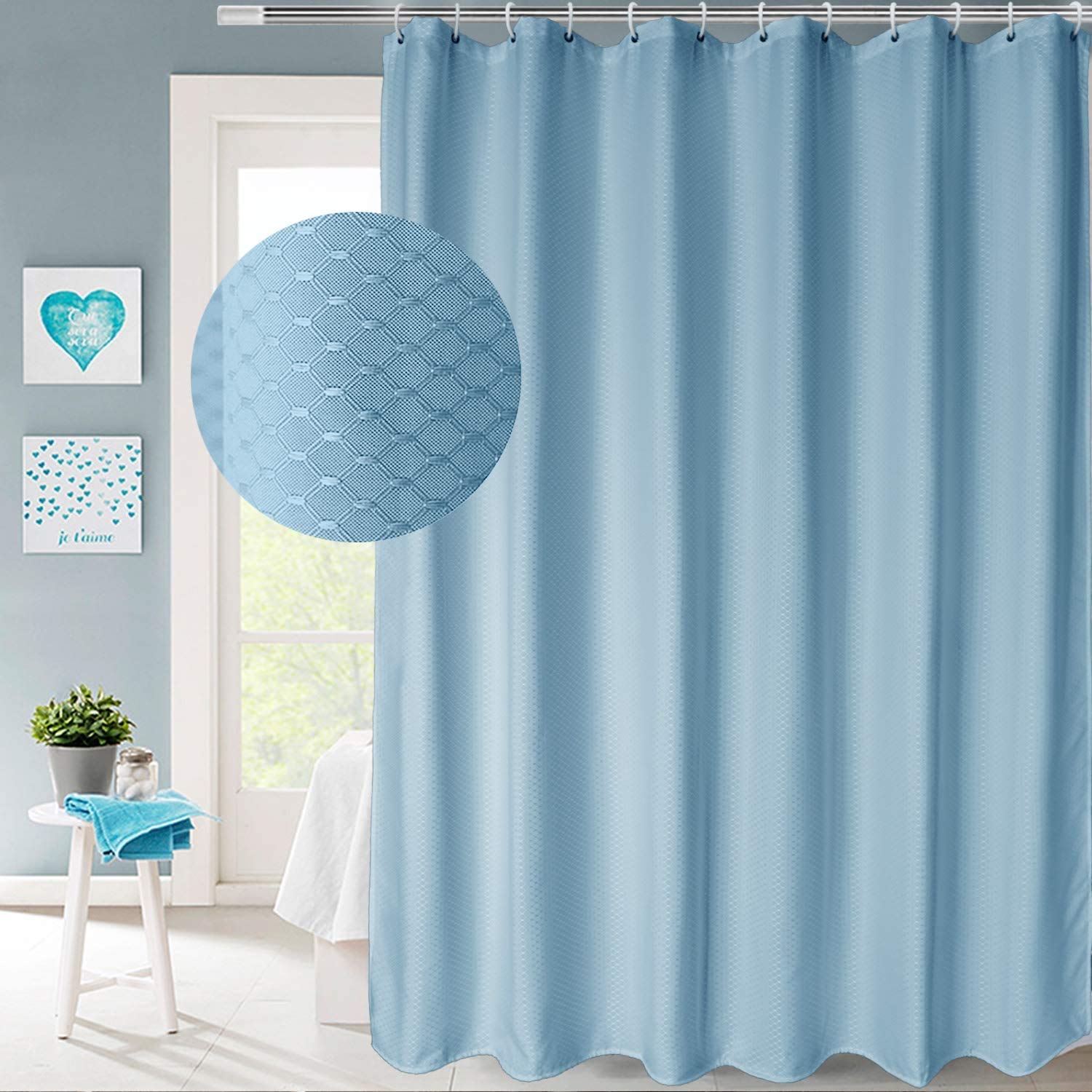 

AooHome Shower Mildew for Unit Baths and Quick Checkered Bath Curtain with Light Blue Curtain, Waterproof, Resistant, 120x150cm, Bathrooms, Drying,