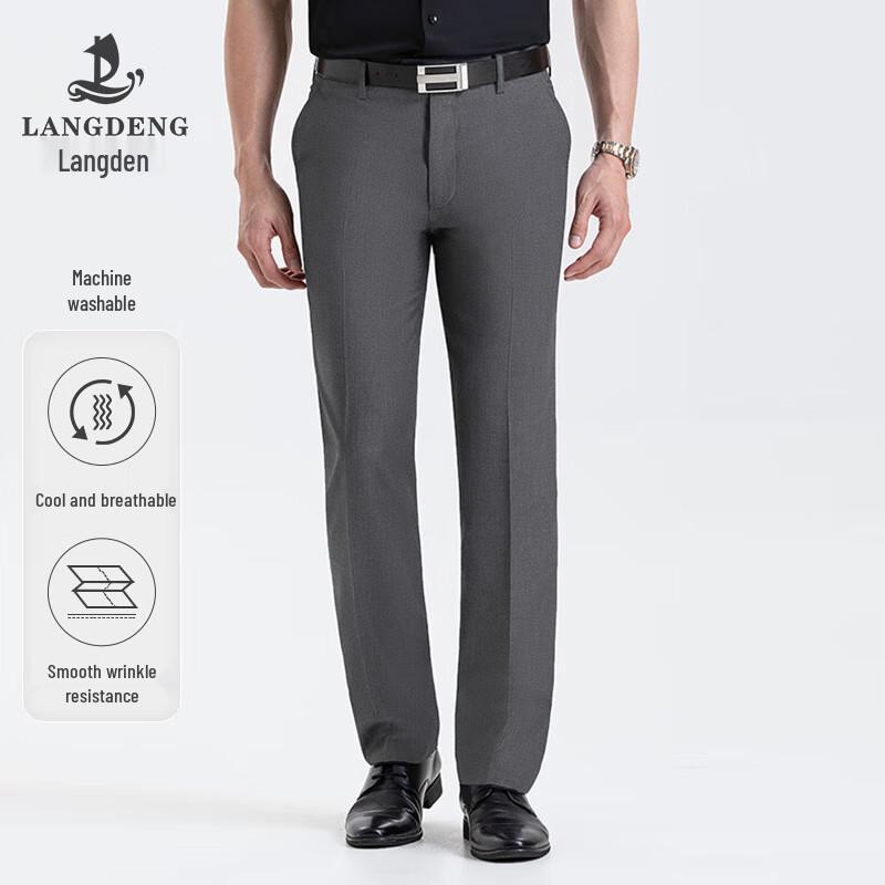Langdeng Men s Summer Business Straight-Leg Suit Pants 33