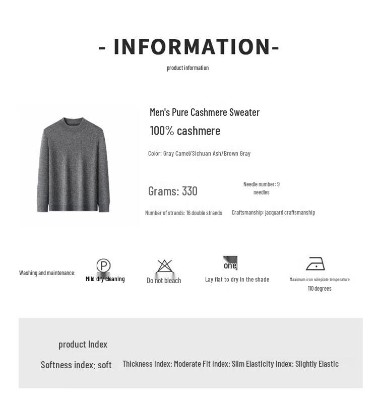 Hengyuanxiang Men's 100% Cashmere Thick Crew Neck Jacquard Sweater 88276