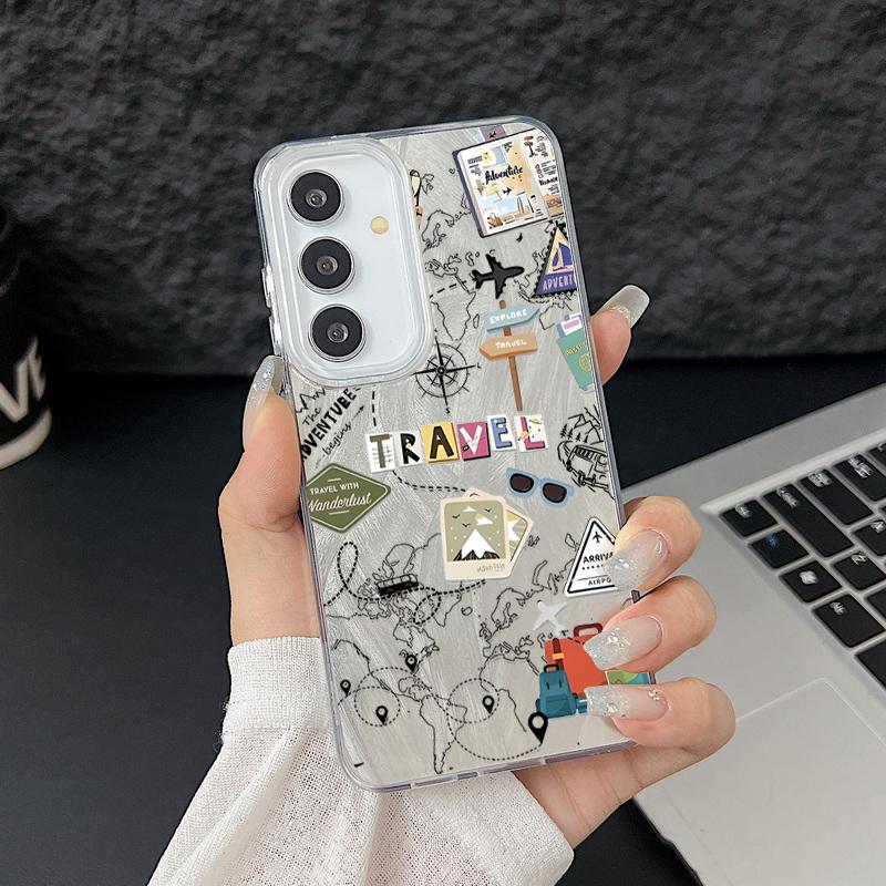 

Чехол Camlet Laser для Samsung Galaxy A55 A56 A54 A25 A15 A16 A34 5G S24 S25 S23 Ultra Plus S24 FE с рисунком карты путешествий Galaxy A56