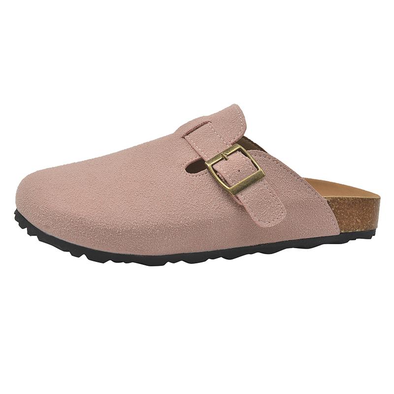 Fashion Slippers Leather Women Loafers Soft Wood Sole Clip-on Vulcanized Slides Women Eva Outsole Arch Support Loose-fit Slippers Woman