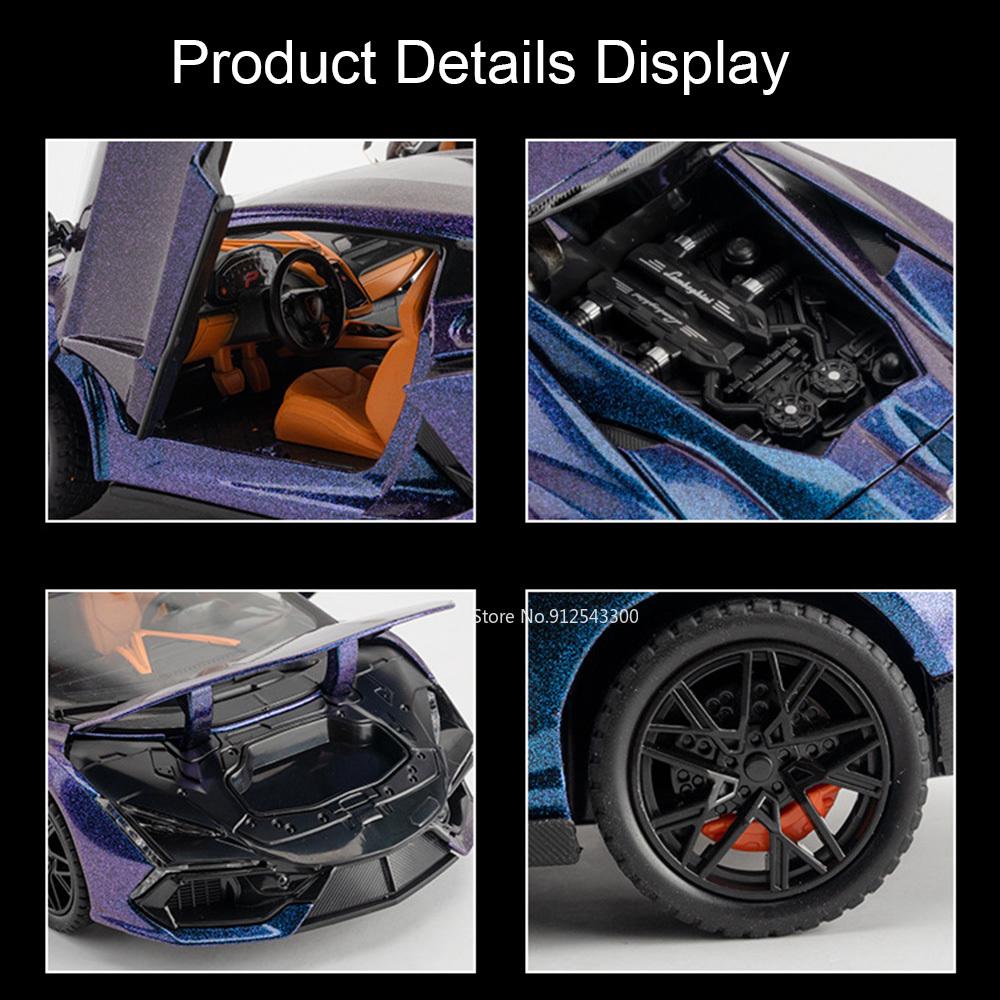 1:24 Scale Revuelto SCV12 Toy Car Model Alloy Diecast Doors Opened Sound Light Pull Back Racing Cars Models Home Decoration