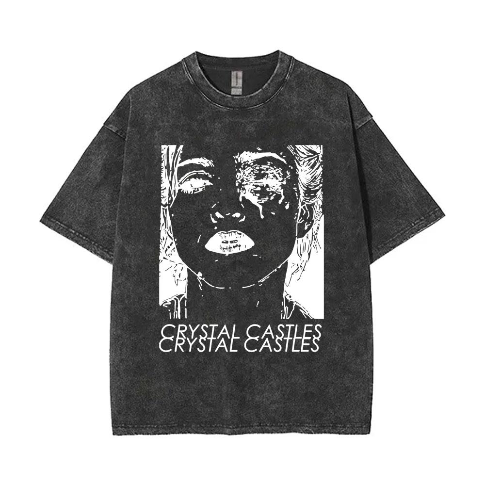 

Washed Vintage Crystal Castles Music Album II Double Sided Print Tshirt Men Gothic Punk T Shirt Mens Oversized Cotton Tshirts S