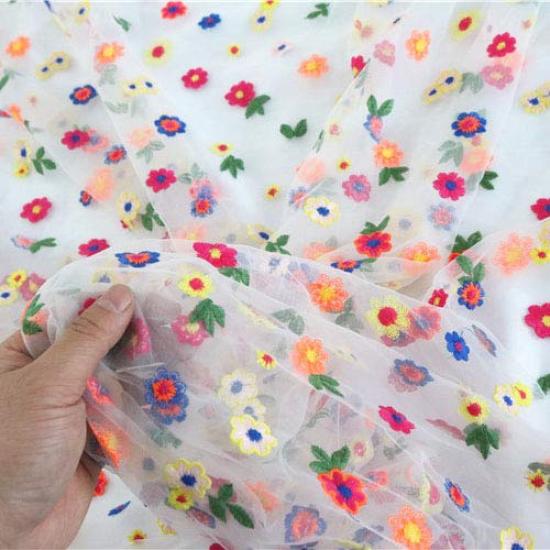 Joyful Colorful Small Flower Embroidered Lace 130cm Wide X 95cm Long Fabric,