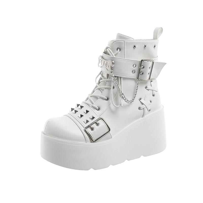 Fashion Women's Ankle Boots Fashion Platform Knight Short Boots Belt Buckle High Quality Thick Sole Leather Goth Women Boots Botas Mujer