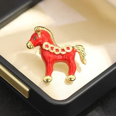 Creative Versatile Men and Women of the Same Style, Red Dripping Oil, Rich Immediately, Small Brooch, Personalized Versatile Zodiac Horse Pin Men and