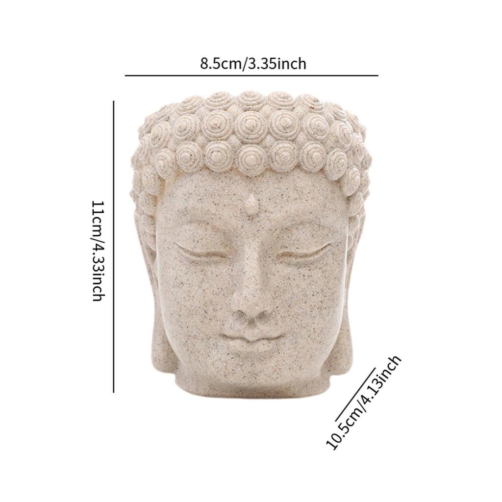 Buddha Head Figurine Flower Pot Desktop Ornament Bonsai Resin Flowerpot Sculpture for Table Desk Shelf Cabinet Home Decor