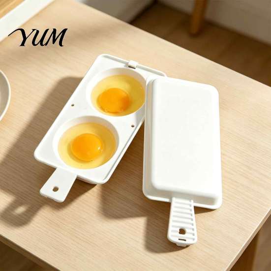 Double Egg Poacher Microwave Poacher, 2?Cavity Steamer Cooker with Lid & Handle, Portable Kitchen Tool Boiler Mold, Quick Breakfast Gadget for Home