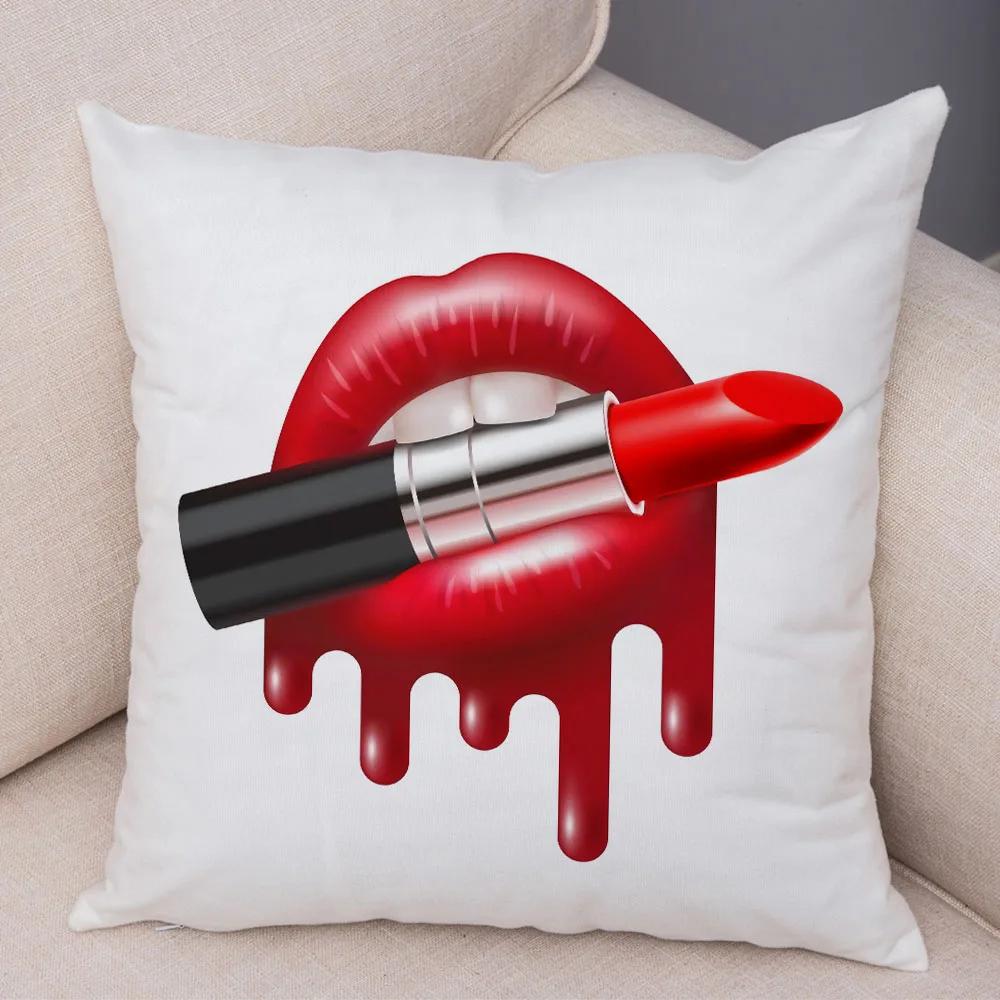 Funda de almohada de labios sexy para mujer, decoración de sofá, hogar, coche, funda de cojín con estampado de pintalabios de dibujos animados