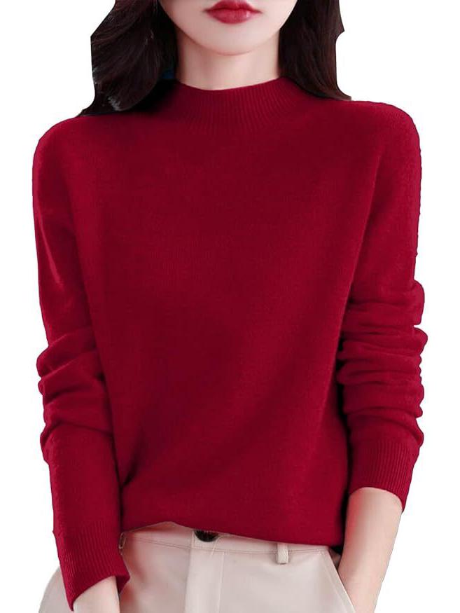 Women's Loose Knit Half Turtleneck Sweater - Long-Sleeve, Large Size Pullover for Autumn & Winter.