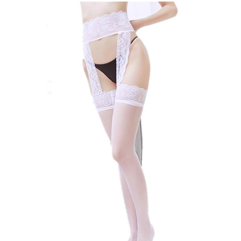 Plus-size lace-trimmed garter stockings, one-piece stockings, black silk, white long garter stockings, Yiwu