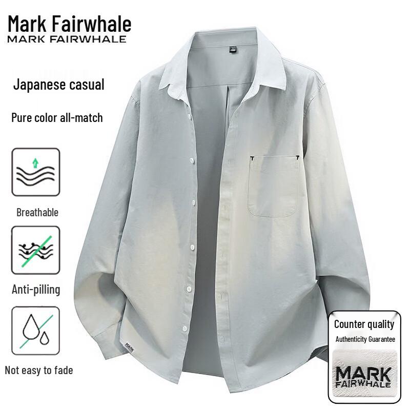 Mark Fairwhale Men's Casual Loose Fit Long-Sleeve Cotton Shirt