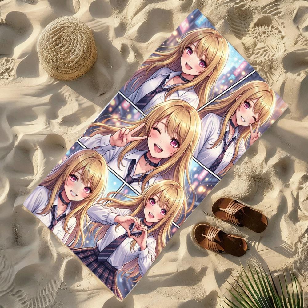 M-My Dress-Up Darling Kitagawa Marin Anime Microfiber Beach Towel Quick Dry Super Absorbent Sand Free Soft Oversized Bath Towels