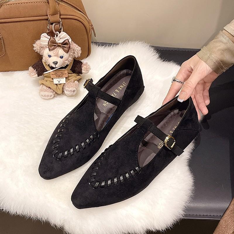 French British style versatile women's shoes suede Mary Jane shoes 2025 autumn soft-soled shoes retro single shoes flat shoes