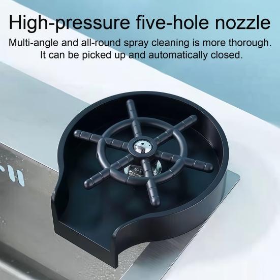 Cup Washer 360-Degree Rotation Stainless Steel Glass Washer Universal Bottle Cleaner Easy Install Quick Drain Baby Bottle Cleaner