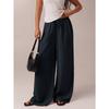 Women Casual Loose Solid Color Low Waist Wide Leg Straight Floor Length Long Pants