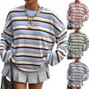 Women's Crew Neck Pullover Loose Fit Long Sleeve Top Striped Pattern Casual Lightweight Sweatshirt for Everyday Wear