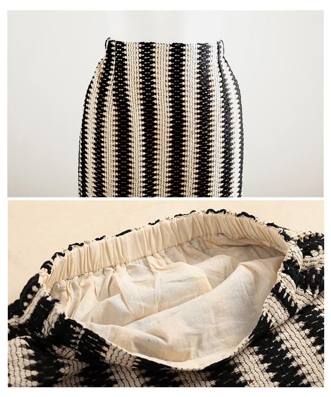 la Summer crochet knit long skirt for Long length skirt with elastic openwork relaxed Free Size Black Stripe [sawa á mode] mood-enhancing women.