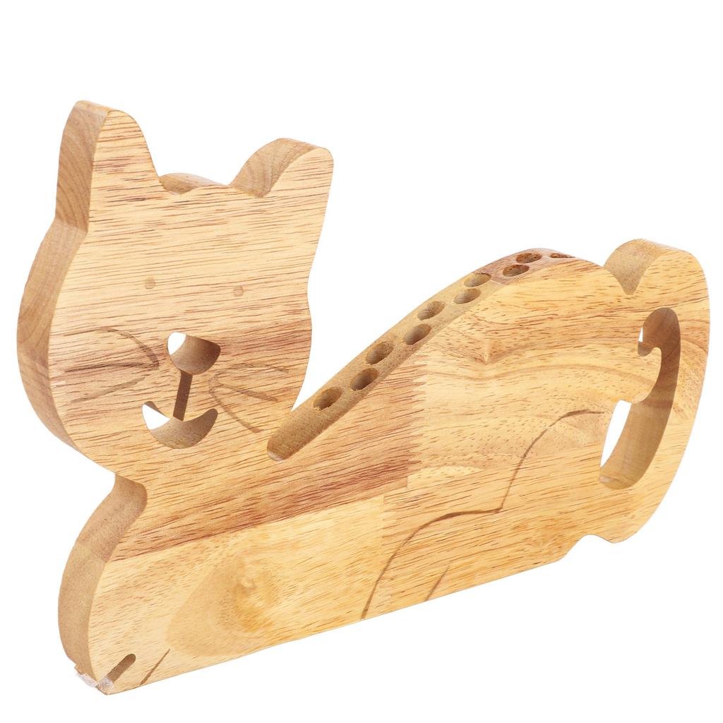 Cat Shape Wooden Pen Holder Cute Shape Desktop Crayon Stand Home Desk Decor