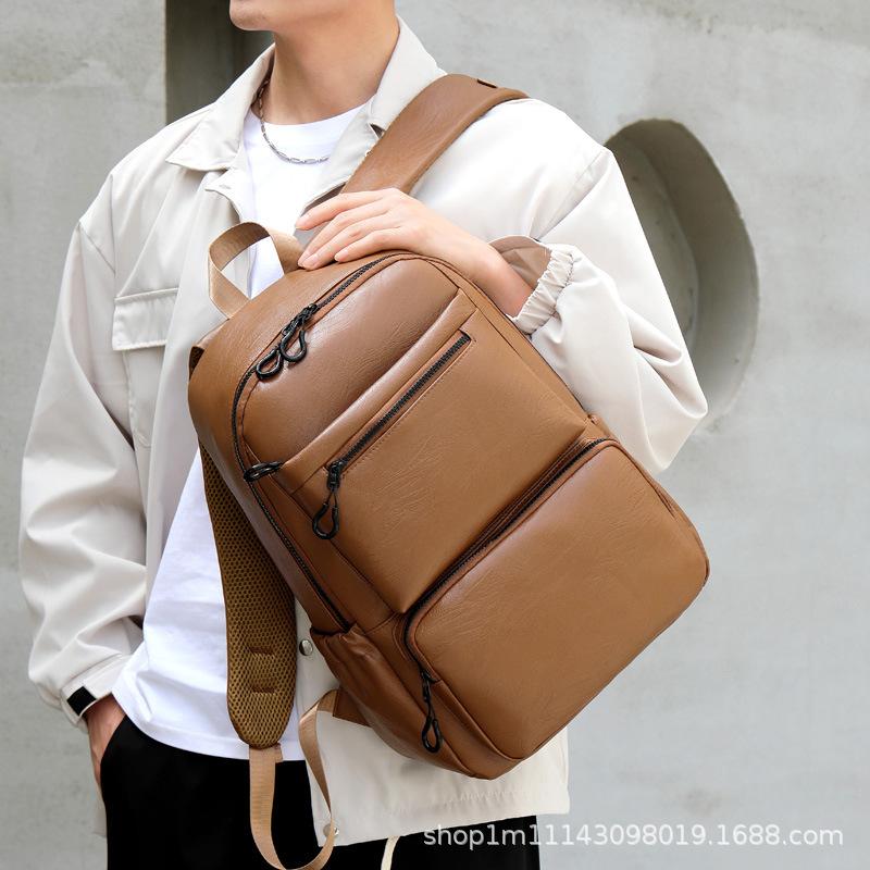 Leather Backpack PU Laptop Travel Outdoor Hiking Daypack for School Commute Students Men Women Unisex