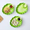 ZISIZ Green Cabbage Ceramic Divided Dumpling Plate Set