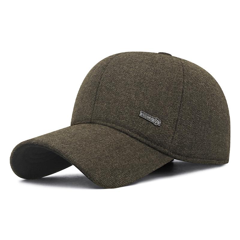 Autumn Winter Middle-Aged Hat Men's Woolen Thick Warm Ear Protection Baseball Cap Outdoor Velvet Cold-Proof Cap