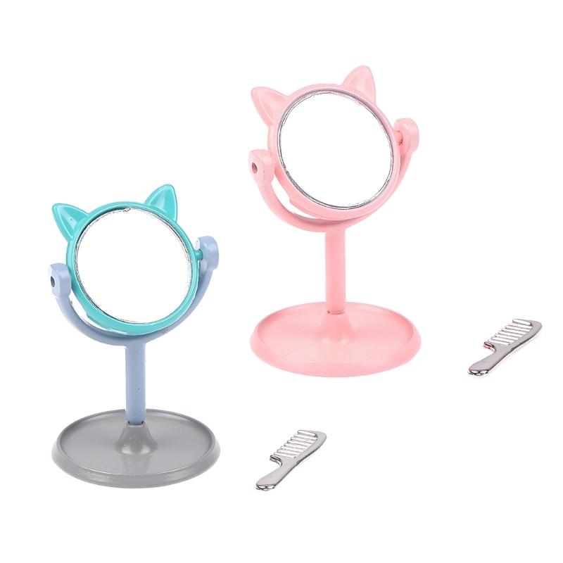 1:12 Scale Doll House Miniature Vanity Mirror With Comb Set For Realistic Scene Setting Decoration Doll Accessories