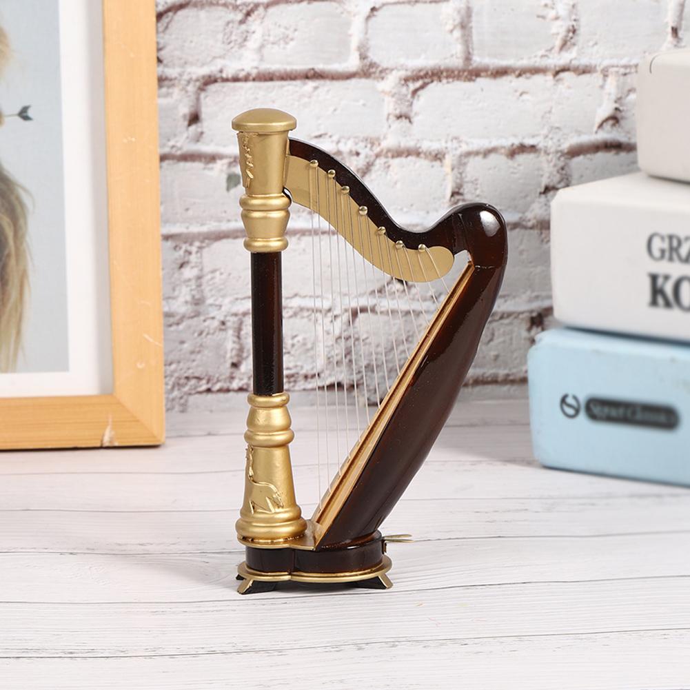 16CM Wooden Miniature Harp Model Mini Musical Instrument Model Desktop Decoration Gift