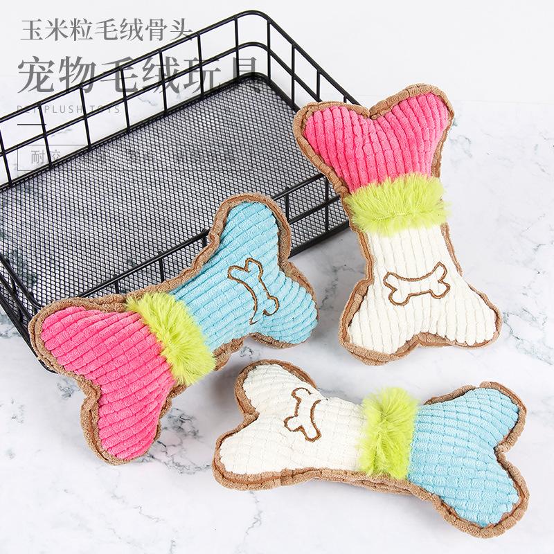 Pet Voice Grinding Teeth, Bite-resistant Cat and Dog Plush Toys, Corn Grain Bones