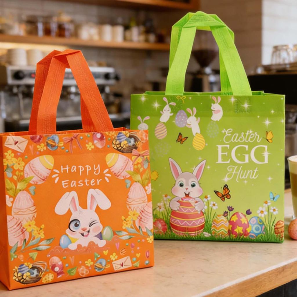 1/5Pcs Easter Tote Bags Colorful Handheld Gift Bunny Egg Bag Non-woven Home Decorations Supplies Packaging Shopping Bag