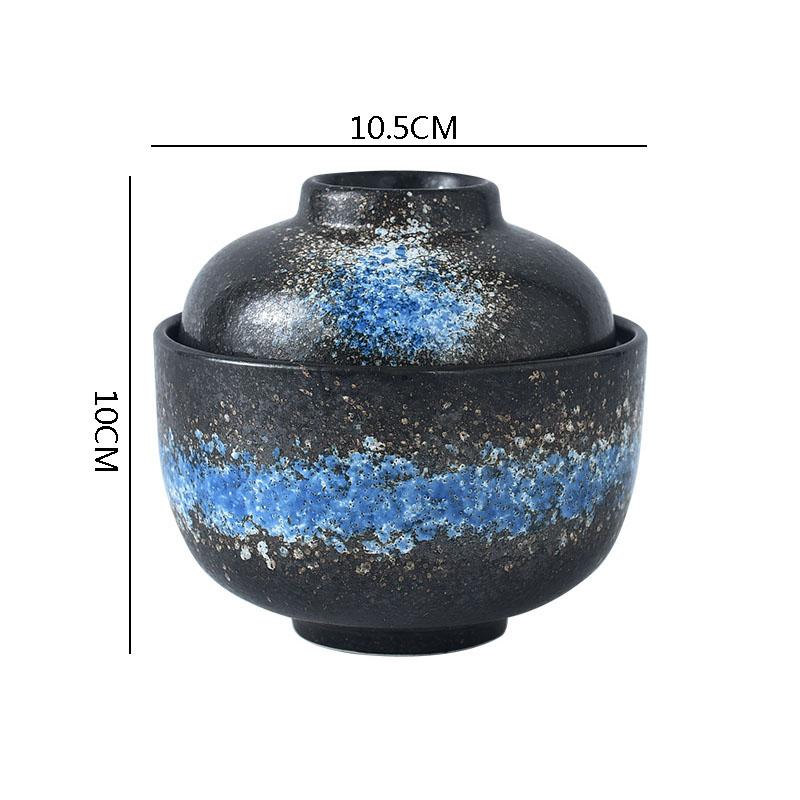 Keramikschüssel mit Deckel Kreatives Muster Dicke Suppenschüssel Dampfeierschüssel Dessertschalen Snackschalen Restaurant Spezialgeschirr