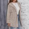 QICED Autumn and Winter Thickened Plush Striped Embossed Button Cardigan Hooded Jacket