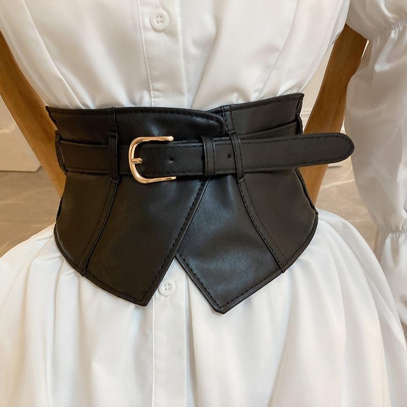 Klassische Dornschließe Breite Gürtel Schwarzer Elastischer PU-Bund Trendiger Korsett Waspie Gürtel Klassischer Kleider Mantelsgürtel Für Damen Mädchen