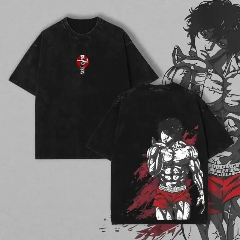

Hanma Baki Print T-shirt Anime Baki Clothing Men Women Cotton Tshirts Retro Washed T Shirt Harajuku Male Casual Oversized Tops XXL