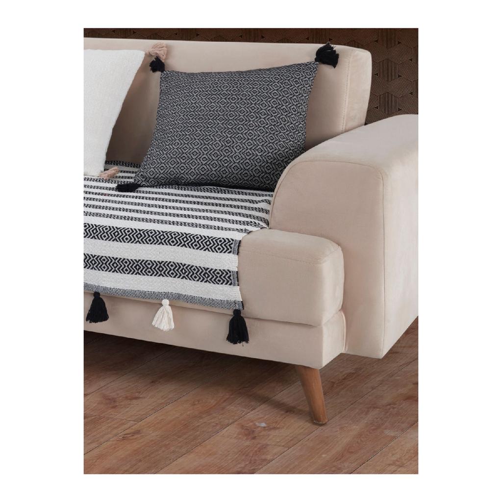 Liva Pompom Black Sofa Cover 115 X 200 Cm Sofa Divan Sofa Bed Armchair Cover Shawl With Tassels