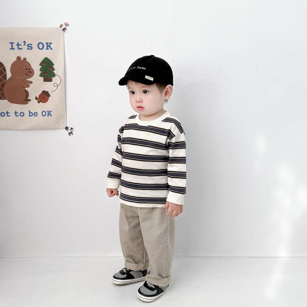 Koreansk randig långärmad baby-t-shirt för pojkar och flickor - Vår/Hösttopp