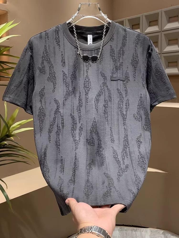 Temperament Trendy Brand Light Luxury Short-Sleeved T-Shirt Men'S Trend Casual Round Neck Half-Sleeved Blue T-Shirt