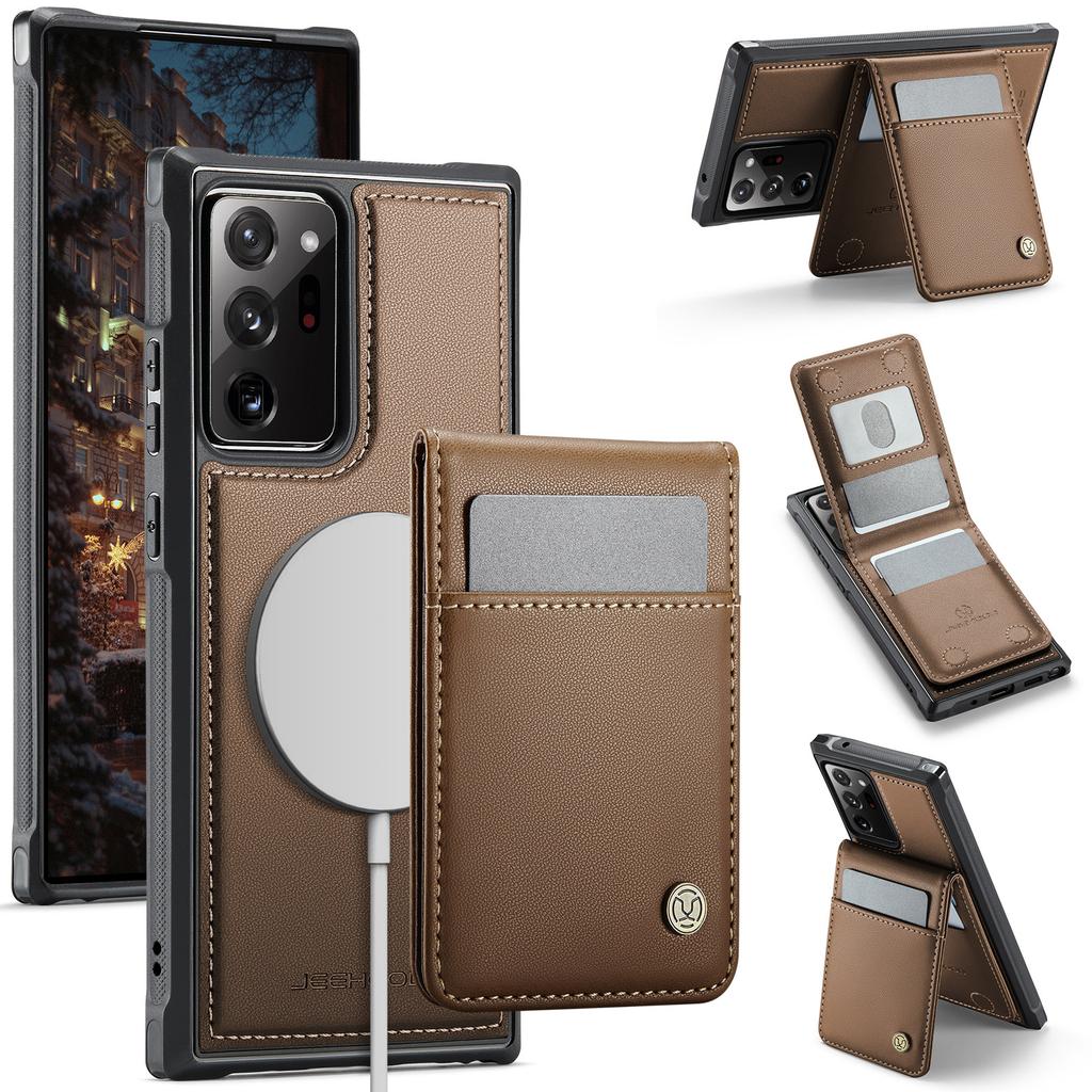 For Samsung Galaxy Note20 Ultra Leather Back Cover Compatible with MagSafe JEEHOOD J06 Phone Case with Card Bag RFID Blocking