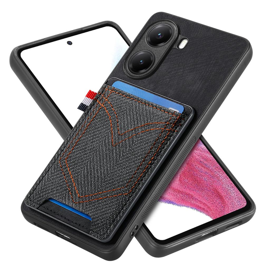 For Xiaomi Poco X7 Pro 5G/Xiaomi Redmi Turbo 4 5G Phone Case Retro Jean Cloth Texture Leather Back Cover with Card Holder