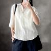 New Arrivals Open Run Women Linen Open Collar Single Button Three Quarter Blouse