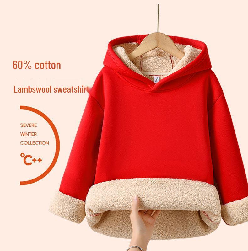 Girls' Plus Velvet Lambswool Hooded Sweatshirt - Warm, Thickened Pullover for Spring 2026 Trend