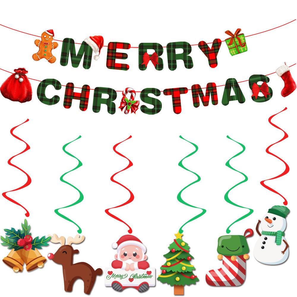 Cross-border Christmas Ornaments: Snowflake Bells, Santa Claus, Christmas Tree, Snowman Spiral Decorations, Pull Flags for Parties