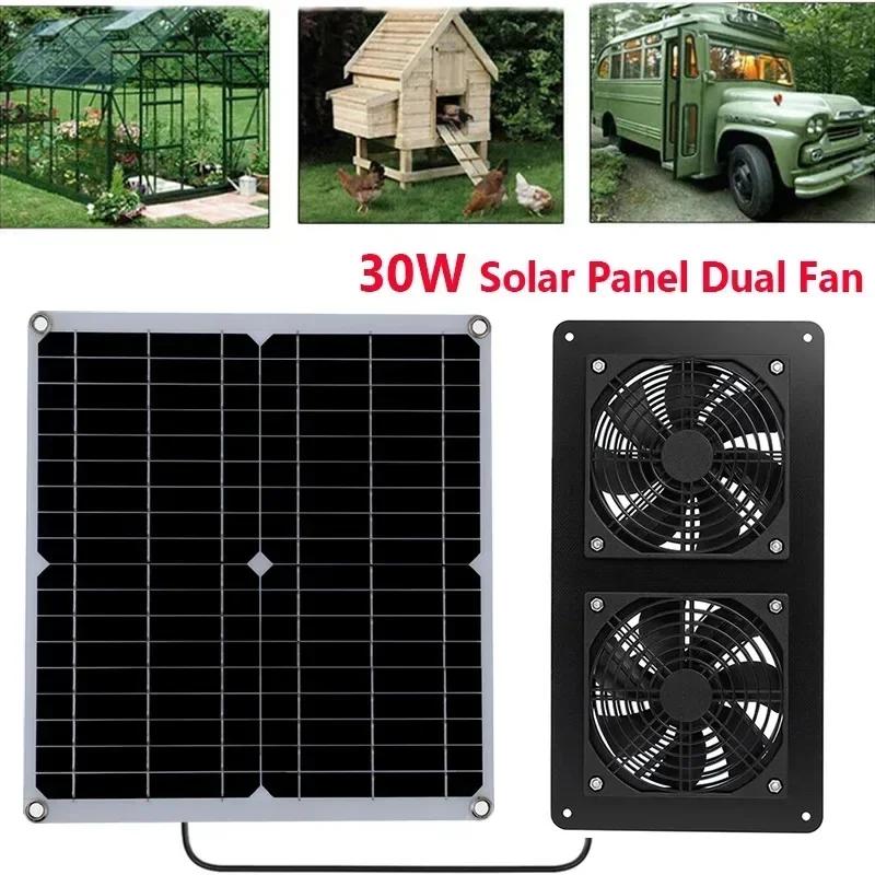 Hoge Efficiëntie Buiten Zonnepaneel Dubbel Afzuigventilator voor Hondenschuur RV Kas Ventilator Luchtpomp Koeling Temperatuur